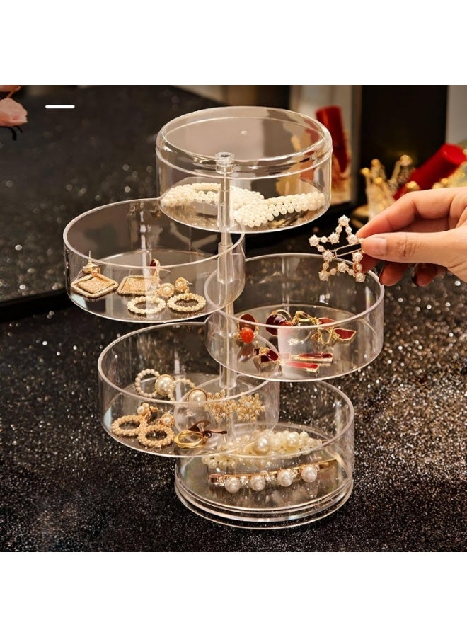 Round Rotating Jewelry Organizer Box – 5-Layer Clear Acrylic Dustproof Storage with Polished Edges and Stable Base, Elegant Space-Saving Vanity Organizer for Women and Girls - Image 5